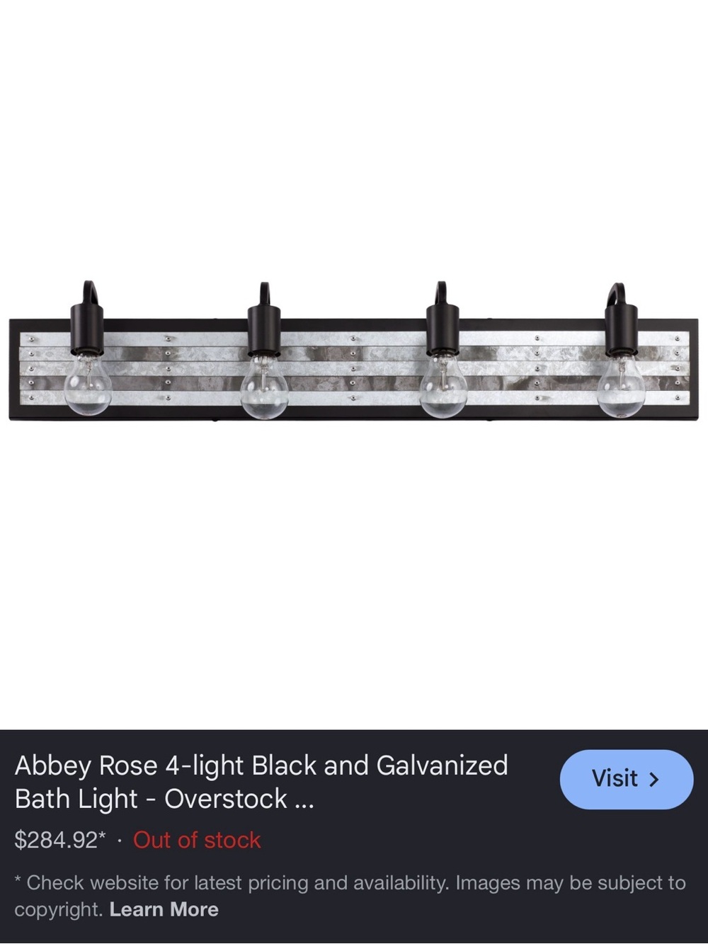 Abbey Rose 4-Light Black & Galvanized Bath Vanity Light